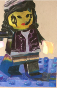 Oil pastel of lego spy girl
