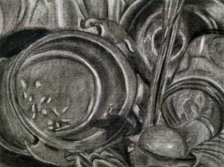 Charcoal drawing of reflective objects